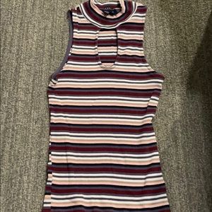 Striped ribbed keyhole tank top